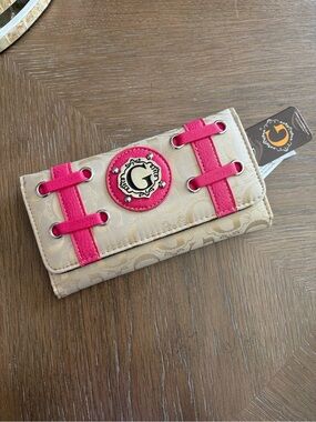 Guess Beige Wallet with Hot Pink Accents